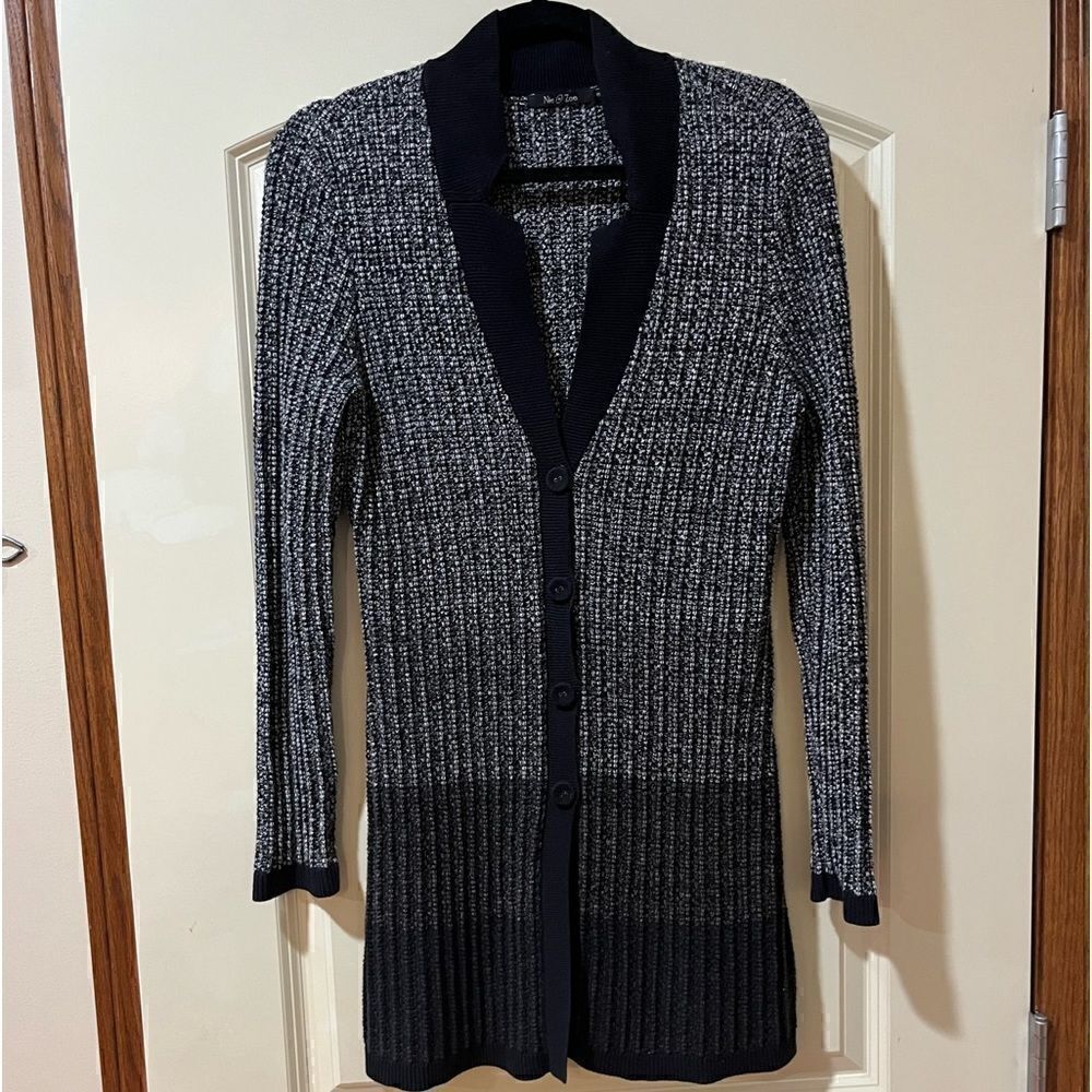 NIC+ZOE Long Sleeve Long Swing Knit Cardigan Black Gray Women’s Size Small